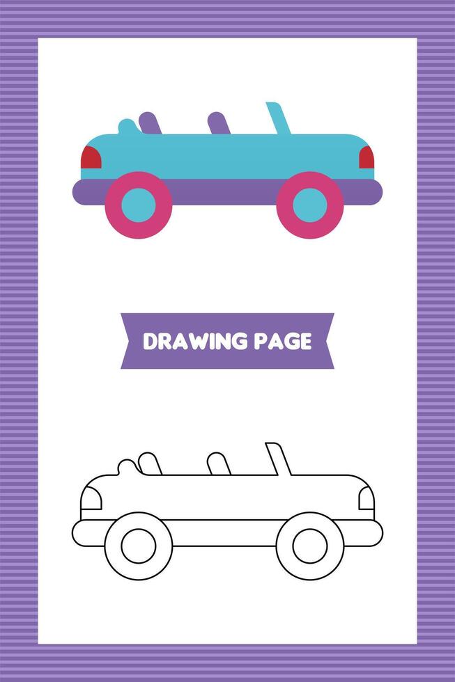 Flat kids car coloring book or page vector