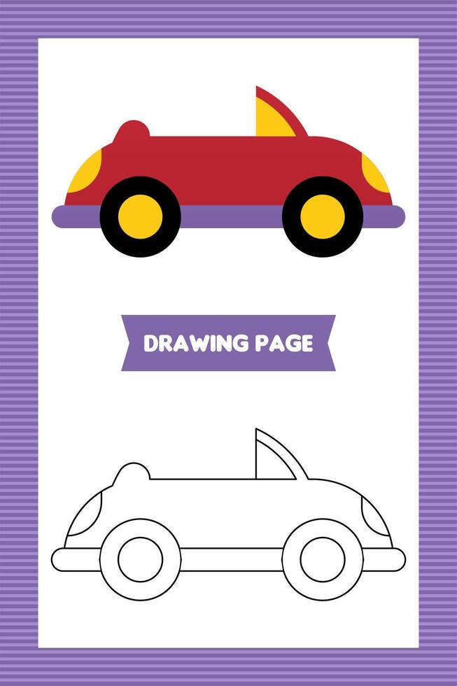 Flat kids car coloring book or page vector