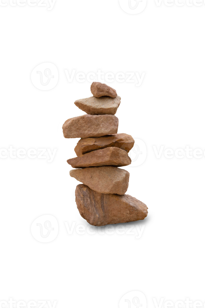 Stack of seven brown rocks on transparent background. png