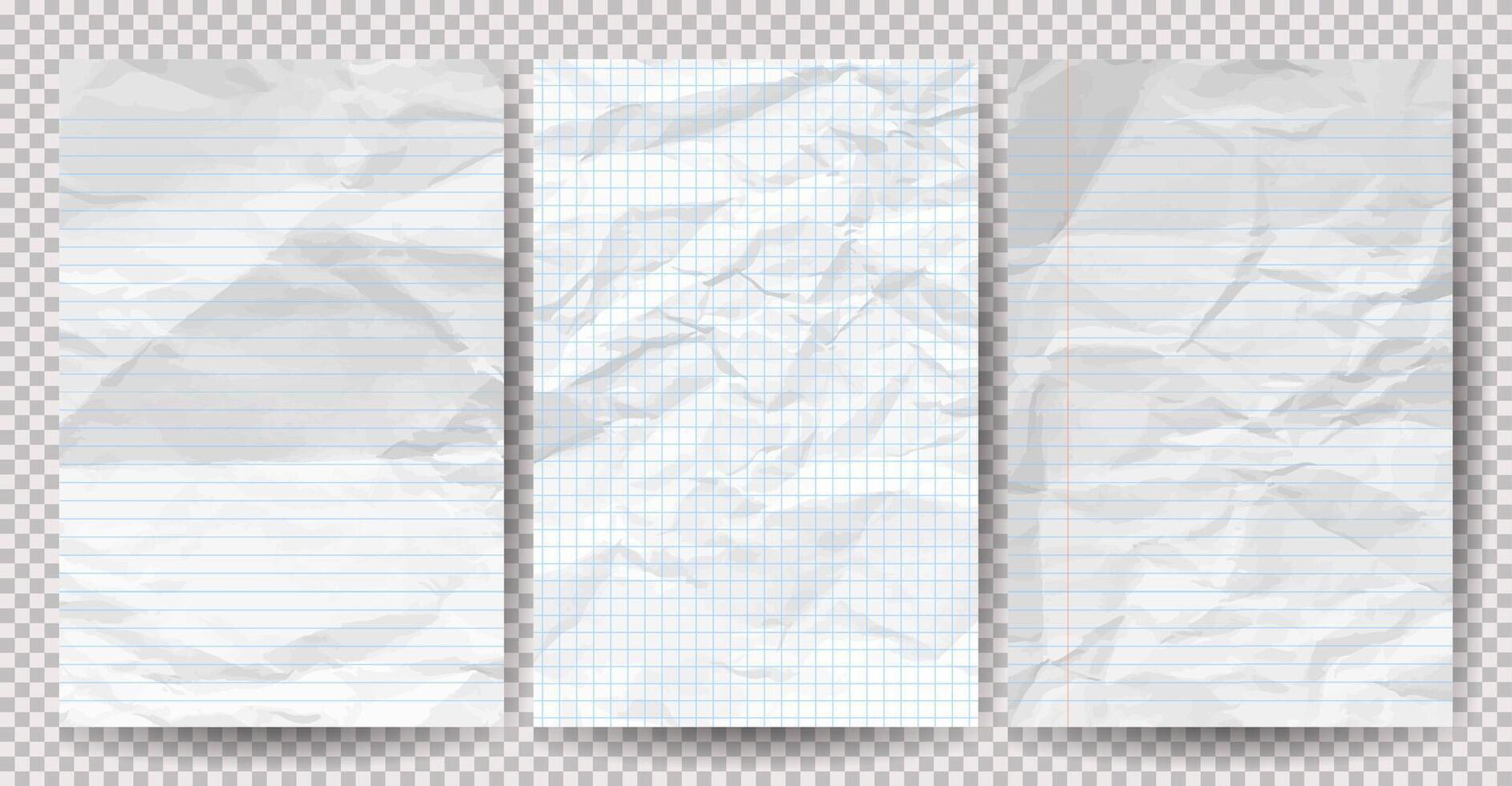Set of white clean crumpled papers vector