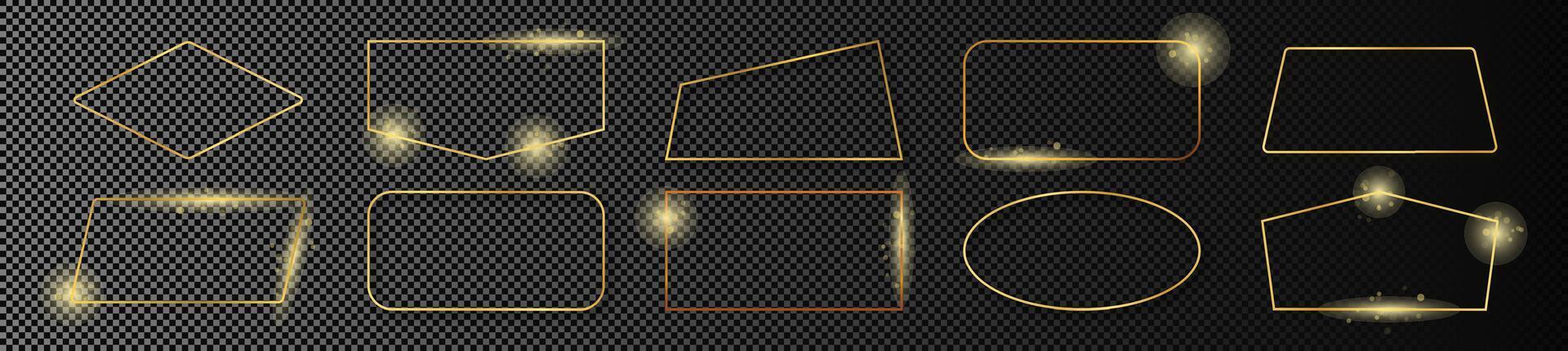Gold glowing different geometric shape frame vector