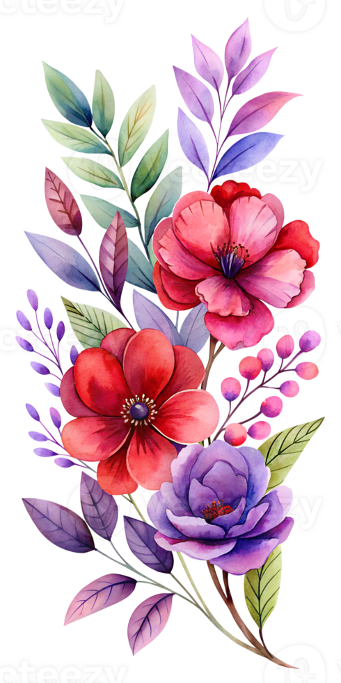 Watercolor style image about a colorful floral arrangement isolated on transparent background png