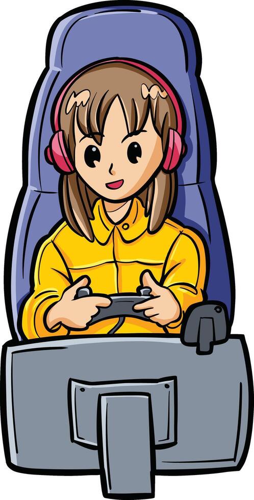 gamer girl streaming with monitor vector