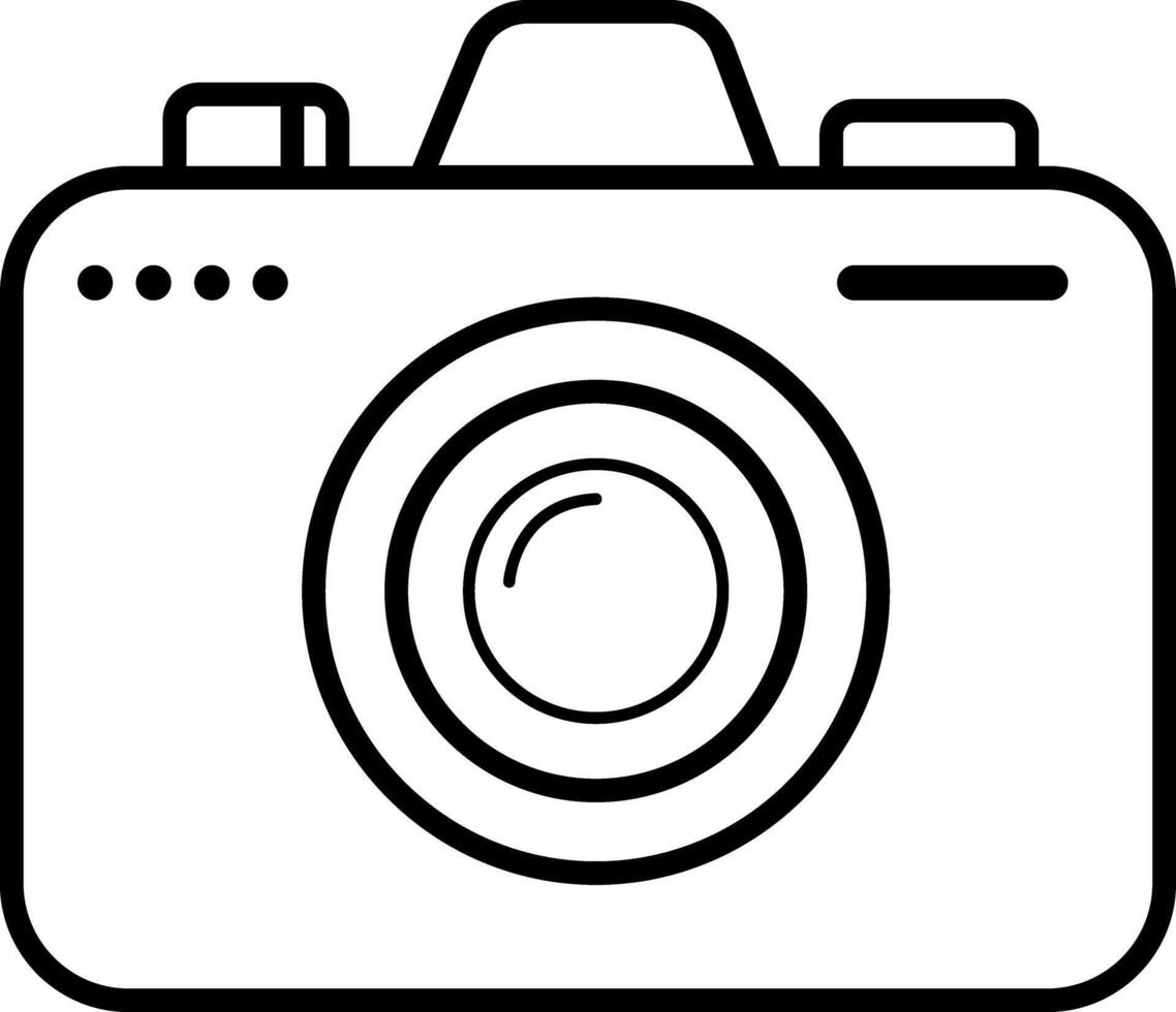 Simple Black and White Camera Icon Outline for Multimedia Projects, Focusing on Graphic Design and Symbolism. Disposable, Single Use, No Recording Cameras. illustration vector