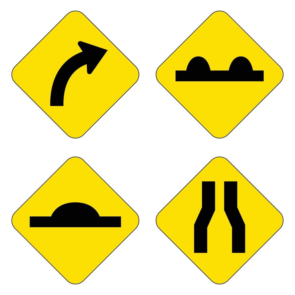 Arrow turning right, Bumpy road and narrow traffic sign vector