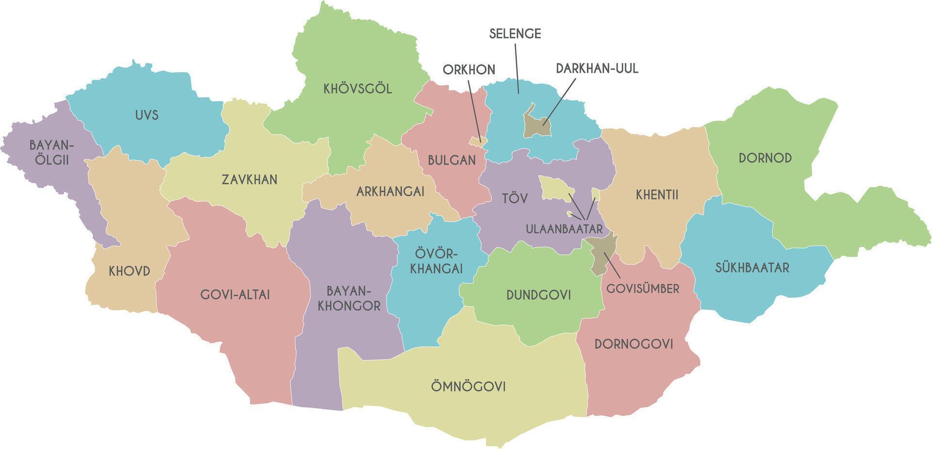 regional map of Mongolia with provinces and administrative divisions. Editable and clearly labeled layers. vector
