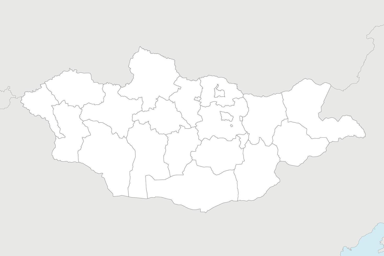 regional blank map of Mongolia with provinces and administrative divisions, and neighbouring countries and territories. Editable and clearly labeled layers. vector