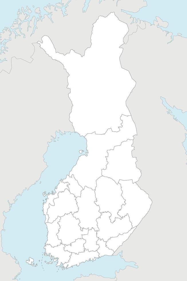 blank map of Finland with regions or counties and administrative divisions, and neighbouring countries. Editable and clearly labeled layers. vector