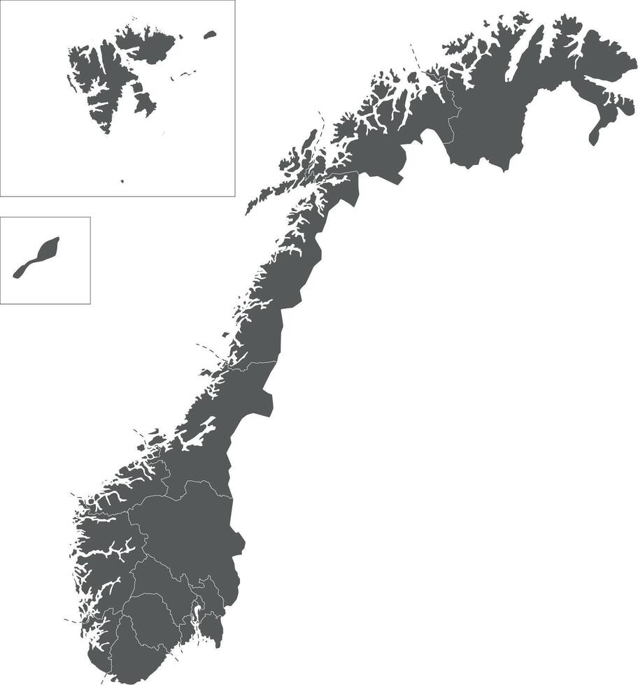 regional blank map of Norway with counties and territories, and administrative divisions. Editable and clearly labeled layers. vector