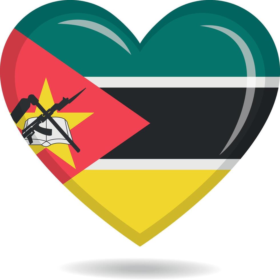 Mozambique national flag in heart shape illustration vector