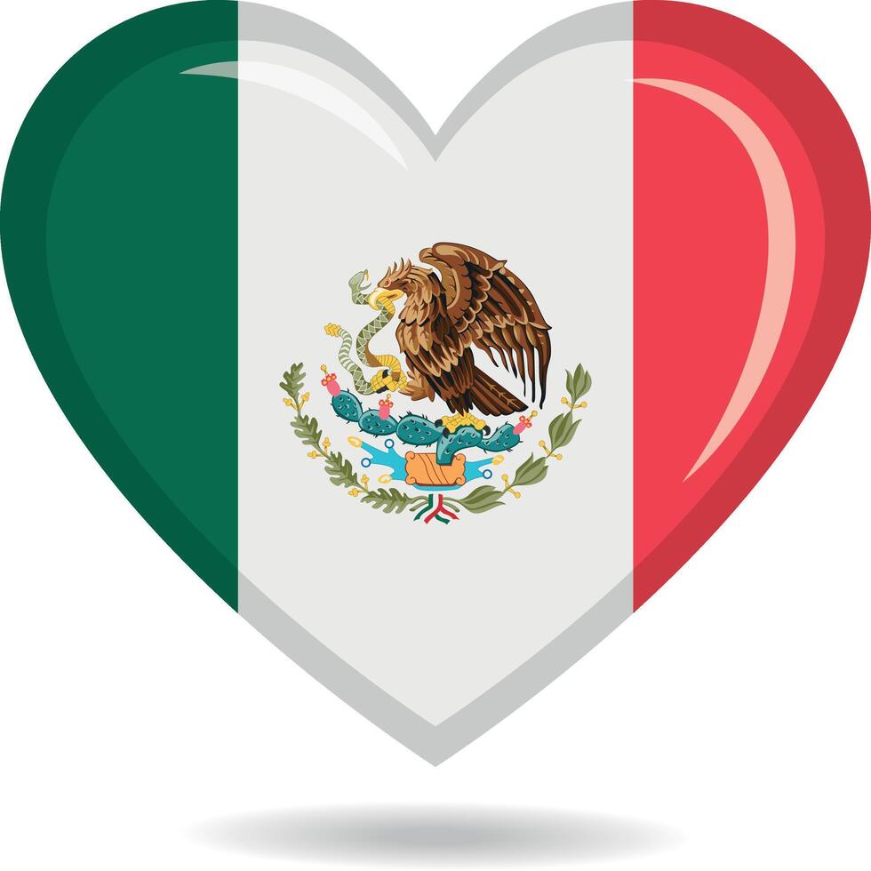 Mexico national flag in heart shape illustration vector