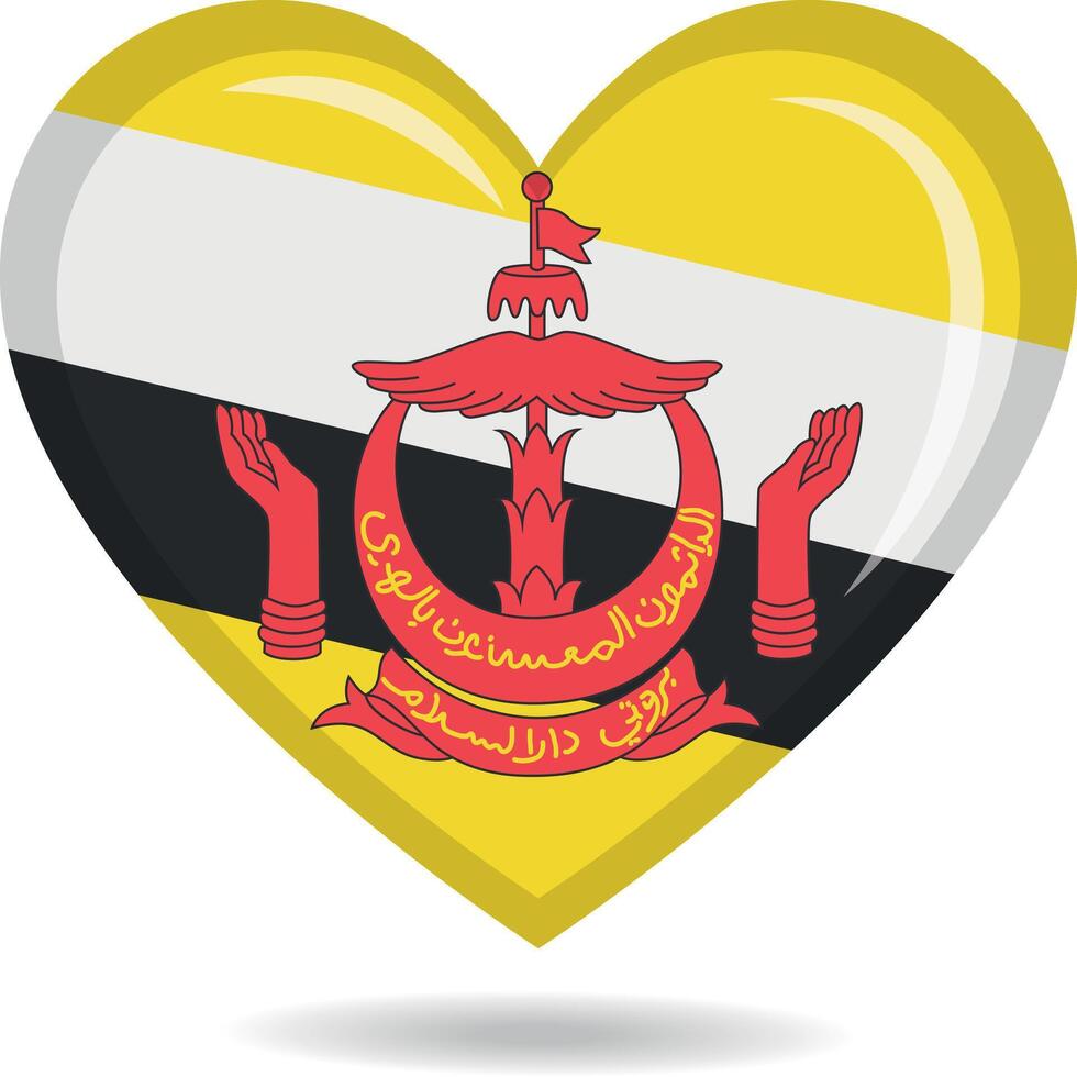 Brunei national flag in heart shape illustration vector