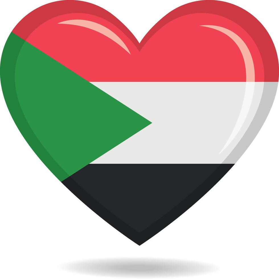 Sudan national flag in heart shape illustration vector
