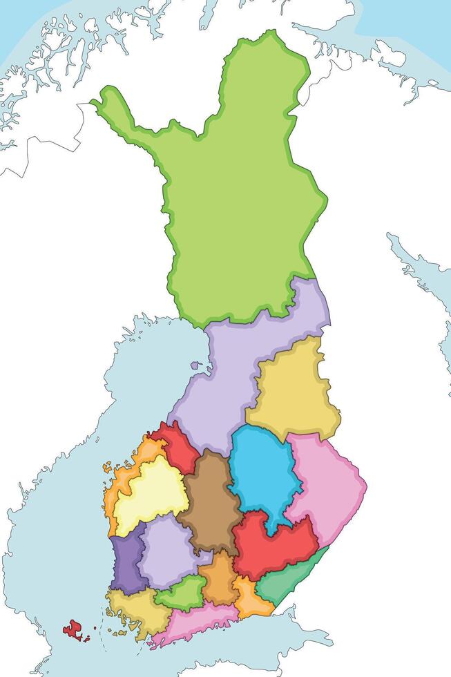 illustrated blank map of Finland with regions or counties and administrative divisions, and neighbouring countries. Editable and clearly labeled layers. vector
