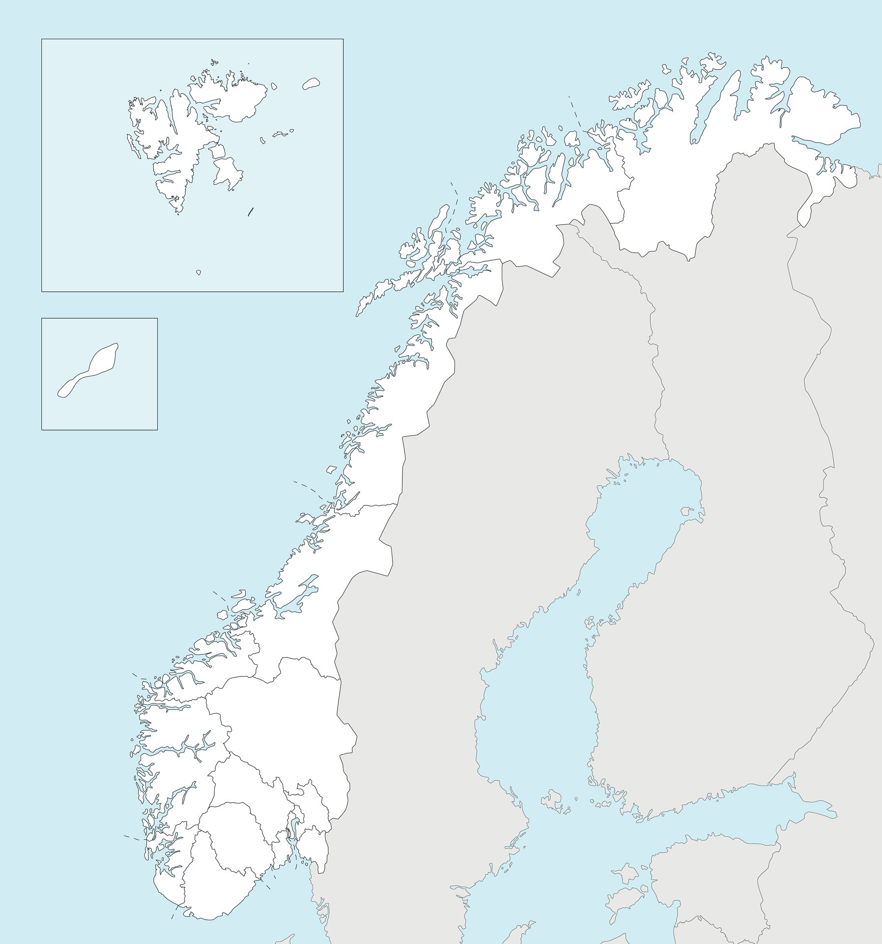 Regional Blank Map Of Norway With Counties And Territories And Regional Blank Map Of Norway With Counties And Territories And Neighbouring Countries Editable And Clearly Labeled Layers Vector 