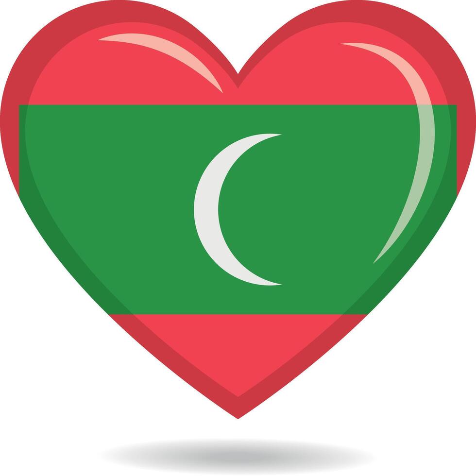 Maldives national flag in heart shape illustration vector