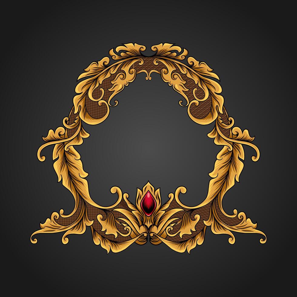 Circular ornament luxury gold frame with red stones vector