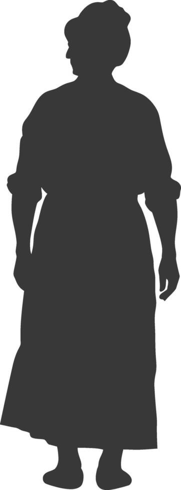 silhouette of elderly woman in apron full body black color only vector