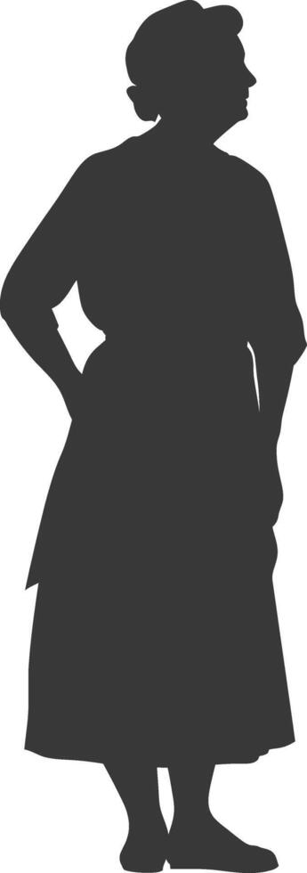 silhouette of elderly woman in apron full body black color only vector