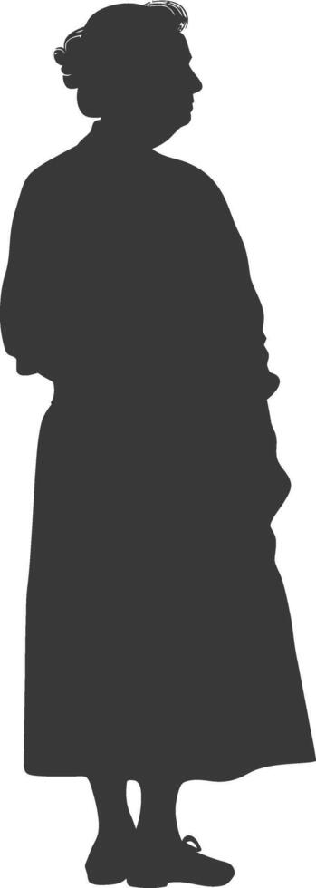 silhouette of elderly woman in apron full body black color only vector