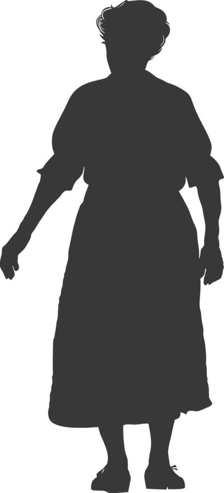 silhouette of elderly woman in apron full body black color only vector