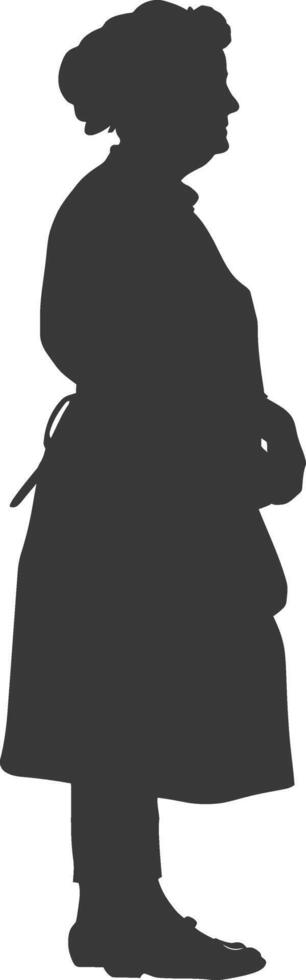 silhouette of elderly woman in apron full body black color only vector