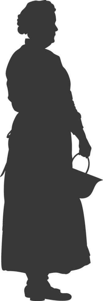 silhouette of elderly woman in apron full body black color only vector