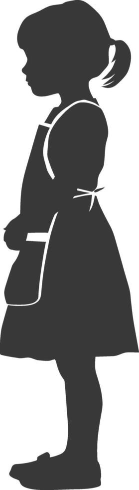 silhouette of little girl in apron full body black color only vector