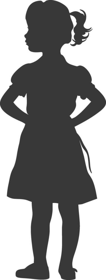 silhouette of little girl in apron full body black color only vector