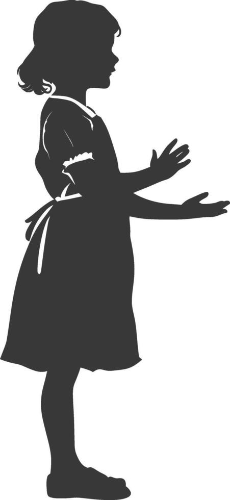 silhouette of little girl in apron full body black color only vector
