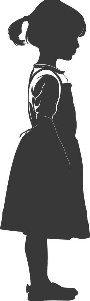 silhouette of little girl in apron full body black color only vector