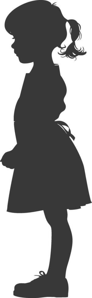 silhouette of little girl in apron full body black color only vector