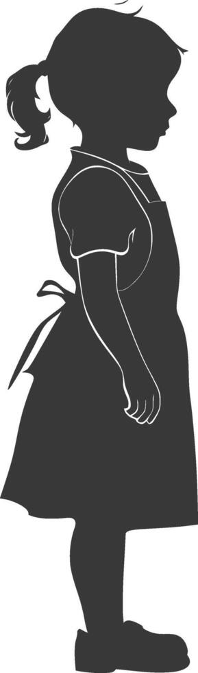 silhouette of little girl in apron full body black color only vector