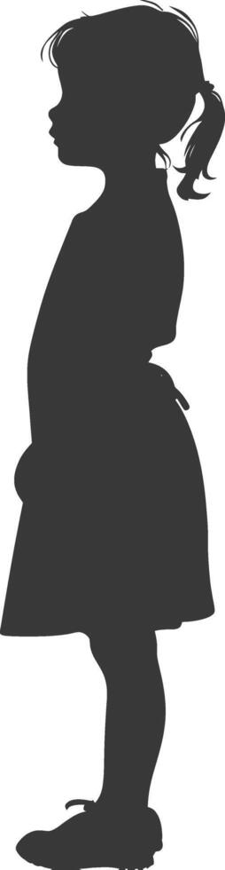 silhouette of little girl in apron full body black color only vector
