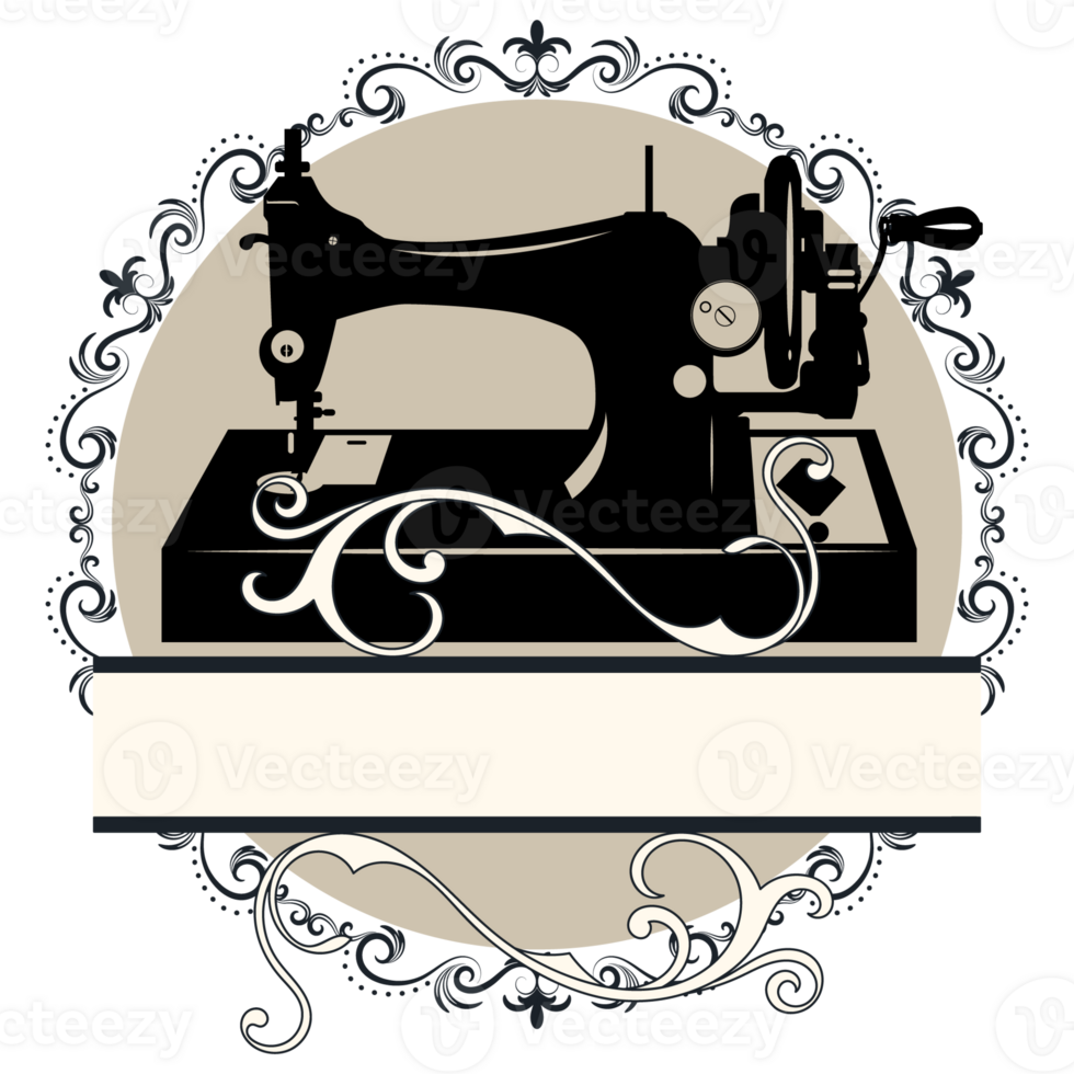 Logo design for a tailoring shop with sewing machine Vintage style, circular pattern. png