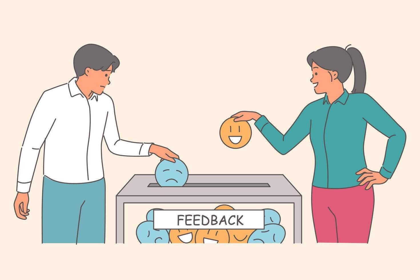 Feedback from business people who used services and gave ratings by throwing emojis into voting box vector
