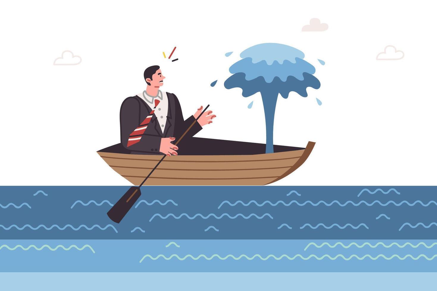 Hole in business man boat as metaphor for professional problems or risks of dismissal vector