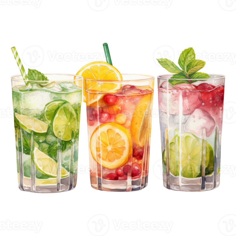 Cocktails, Beverages Illustration. Watercolor Style png