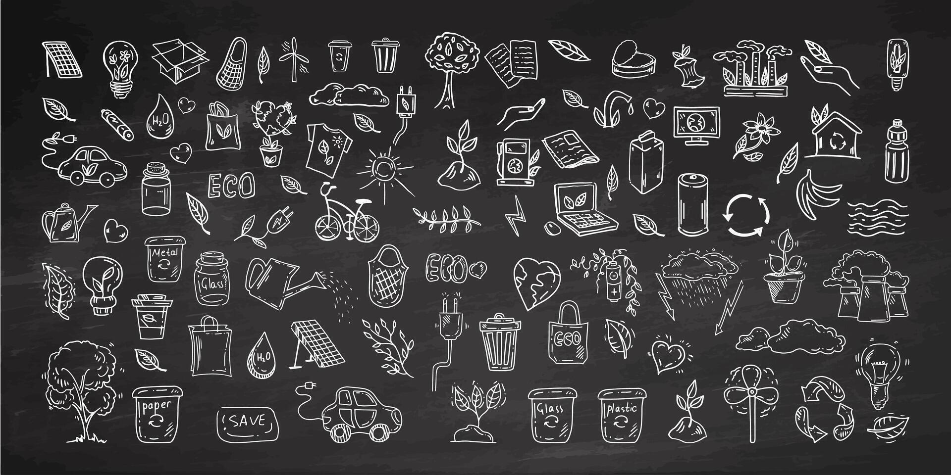 Simple sketch line style elements. Doodle cute ink pen line elements isolated on chalkboard background. Doodle arrow, heart, star, decoration symbol, icon set. vector