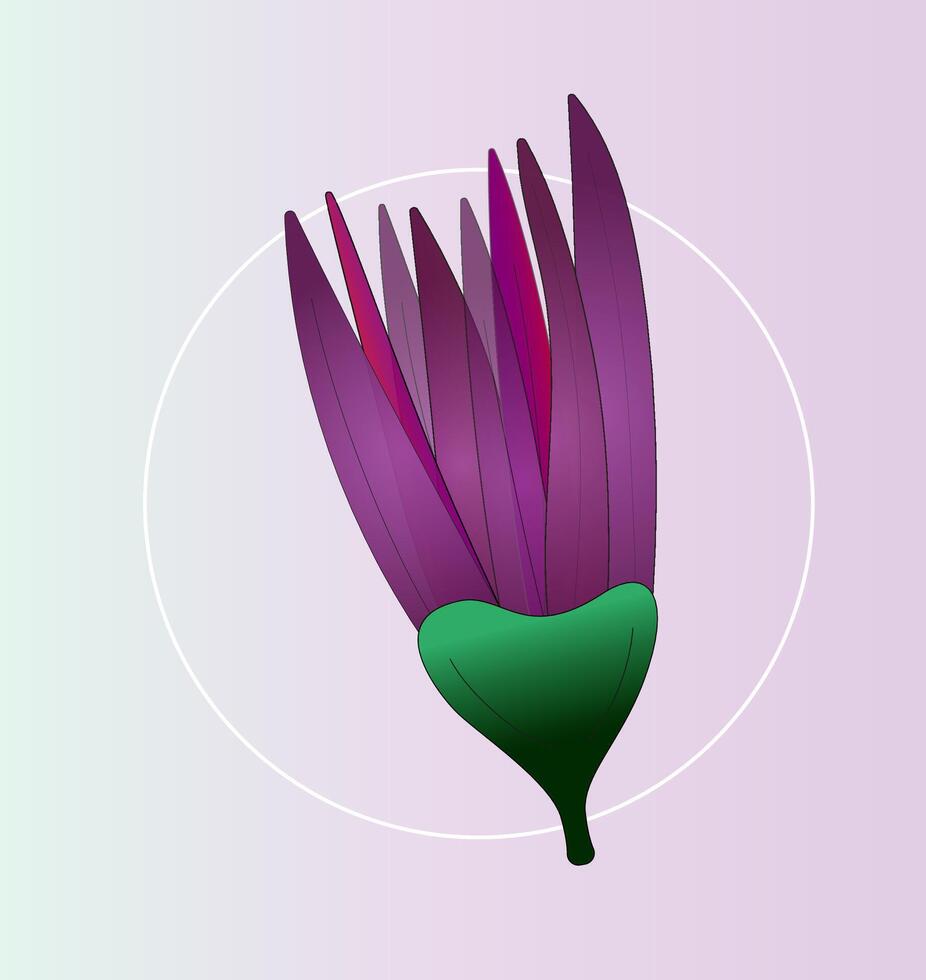 Spring Flower. White round Frame decorated with Violet Purple Flower on elegant art background. Illustration. For pattern, posters, invitation, greeting cards vector