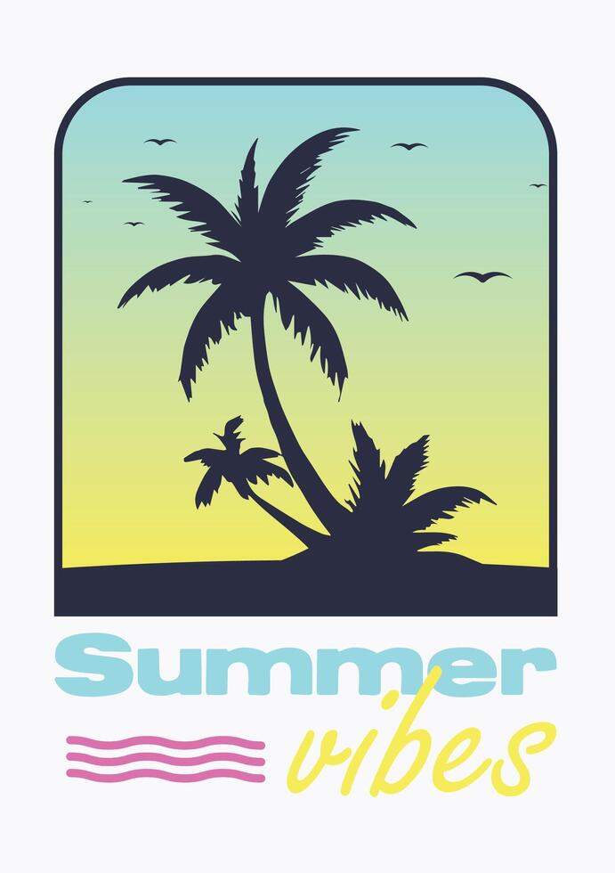Palm tree on the tropical island with cool typography. Summertime design. vector