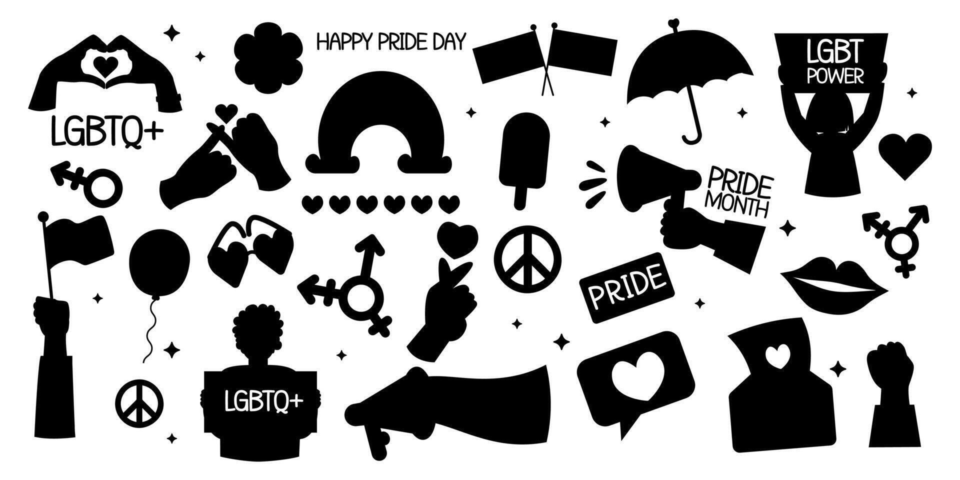 Lgbt silhouette elements collection pride month flat style vector