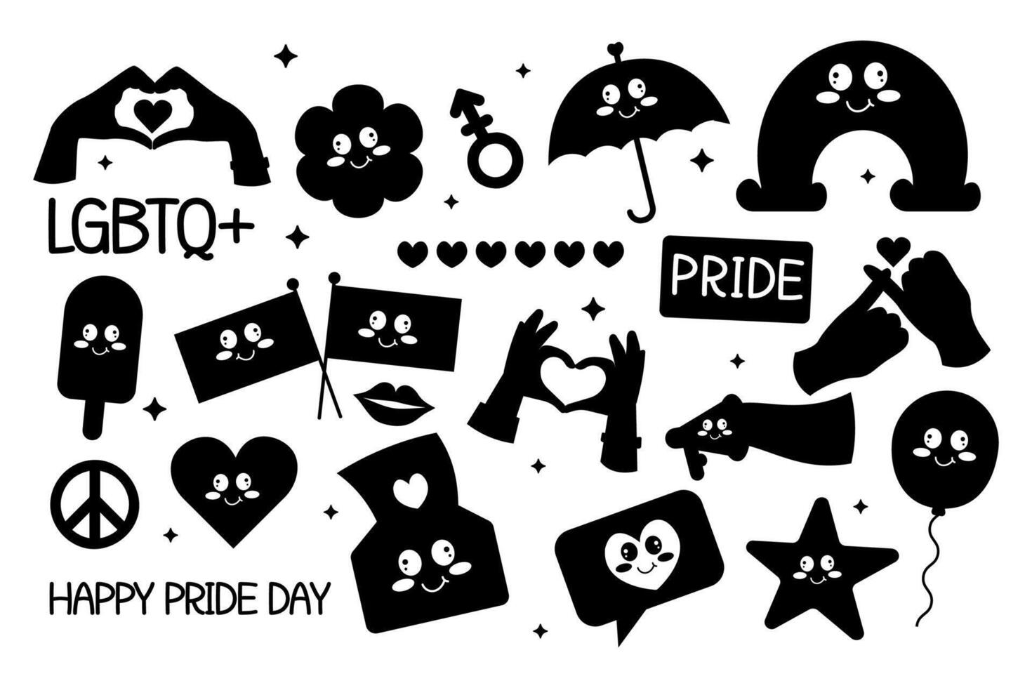 Lgbt collection kawaii silhouette pride month flat style vector