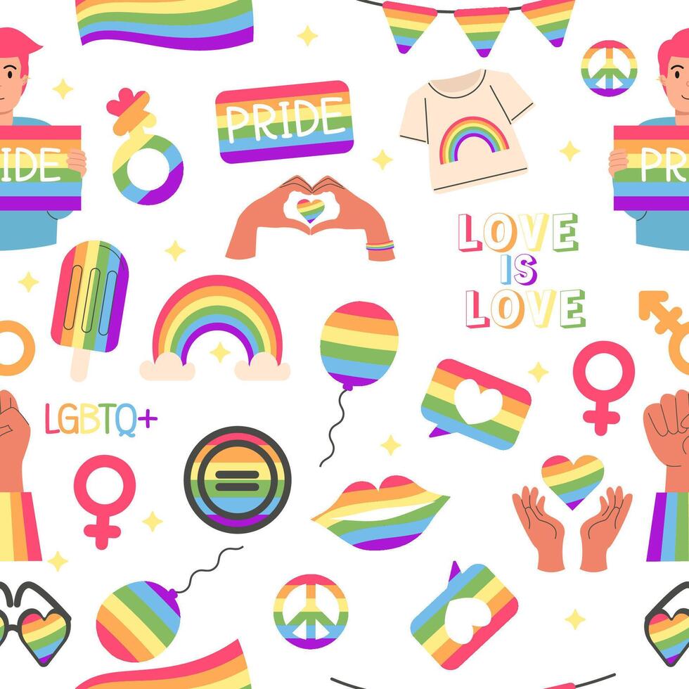 Seamless pattern Lgbt elements collection pride month vector