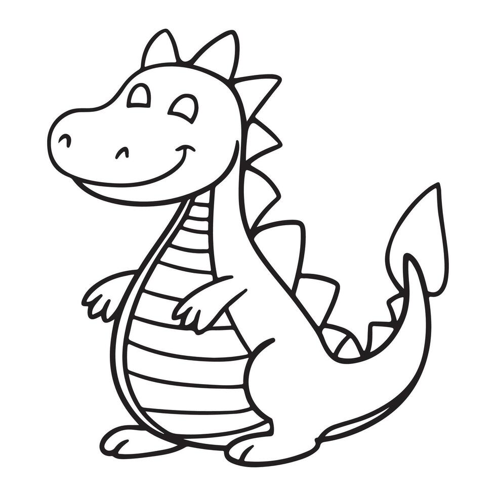 A delightful monochrome drawing of a dragon, perfect for a children's coloring book. vector