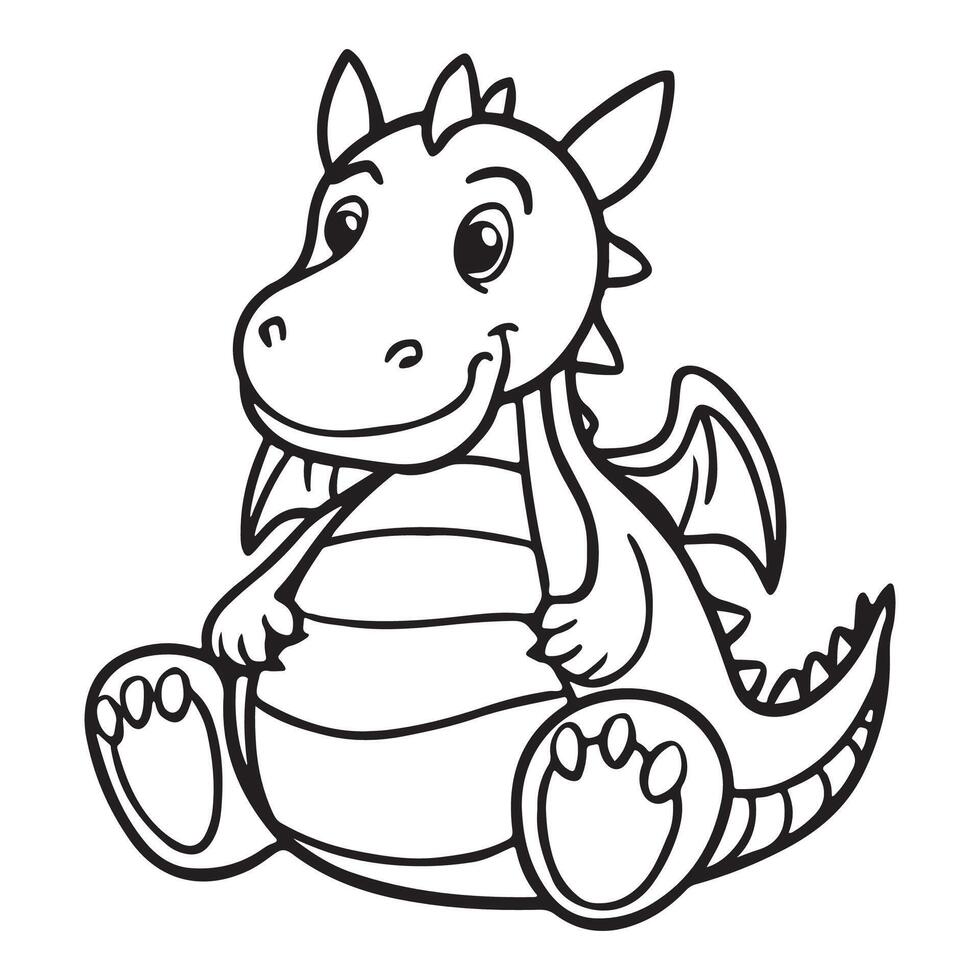 A delightful monochrome drawing of a dragon, perfect for a children's coloring book. vector