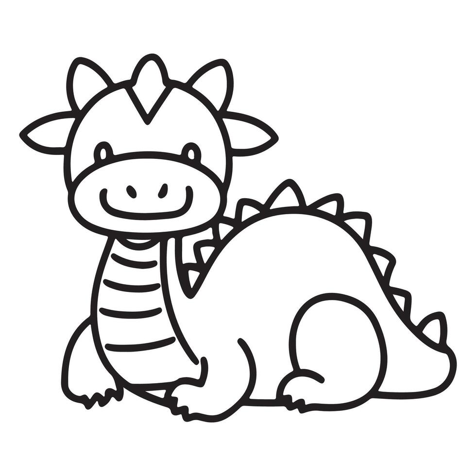 A delightful monochrome drawing of a dragon, perfect for a children's coloring book. vector