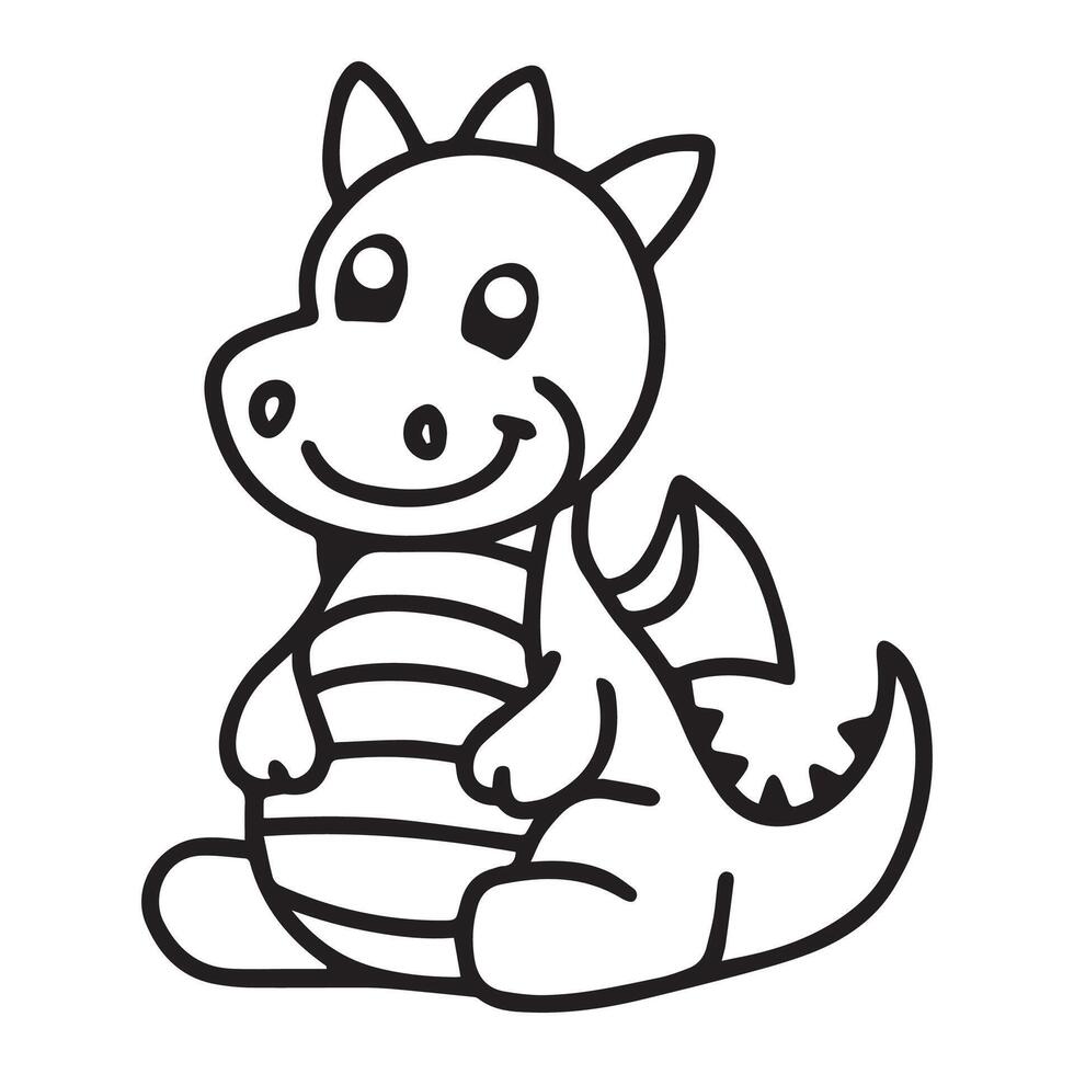 A delightful monochrome drawing of a dragon, perfect for a children's coloring book. vector