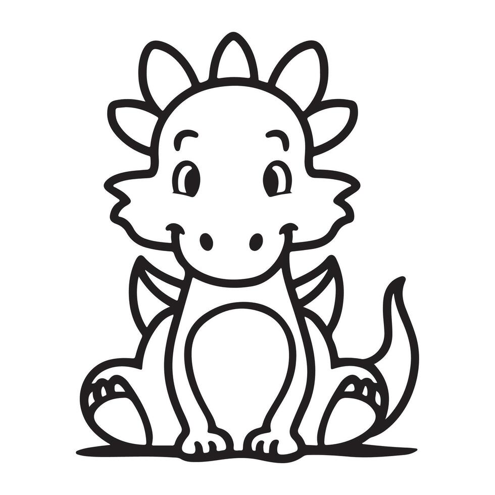 A delightful monochrome drawing of a dragon, perfect for a children's coloring book. vector