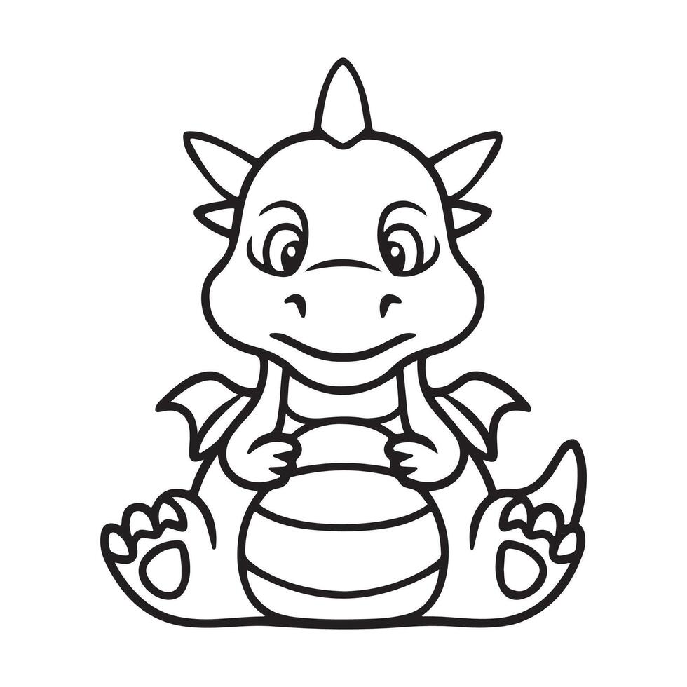 A delightful monochrome drawing of a dragon, perfect for a children's coloring book. vector